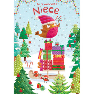 Paper Rose Niece Robin with Presents Christmas Card image 0