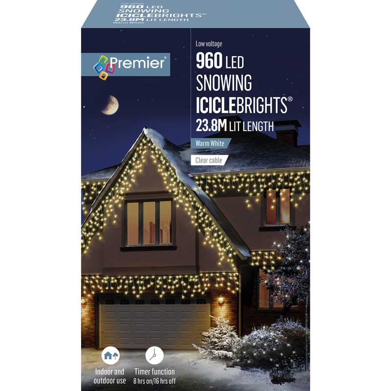 Premier 960 LED SNOWING ICICLEBRIGHTS with Timer - Warm White image 0