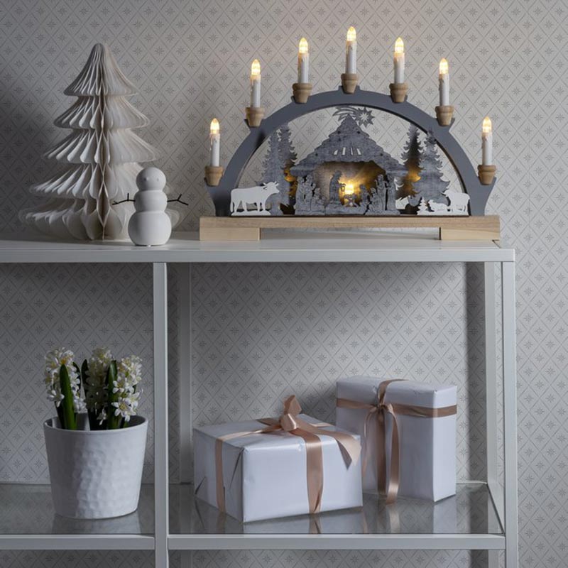 Konstsmide LED Wooden Silhouette with 7 Candles - Nativity image 0