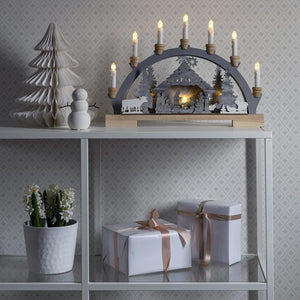 Konstsmide LED Wooden Silhouette with 7 Candles - Nativity image 0