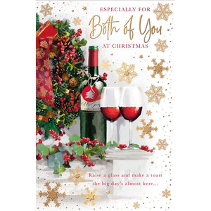 Words N Wishes Fireplace with Wine Bottle & Glasses Christmas Card image 0