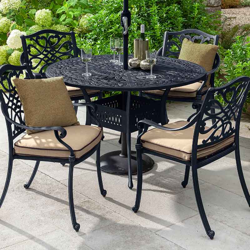 Hartman Capri 4 Seat Round Garden Dining Set in Bronze with 2.5m Parasol &amp; 15kg Base image 0