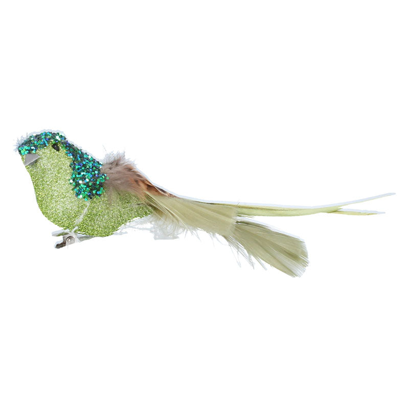 Gisela Graham Green Glitter & Feather Bird image 0