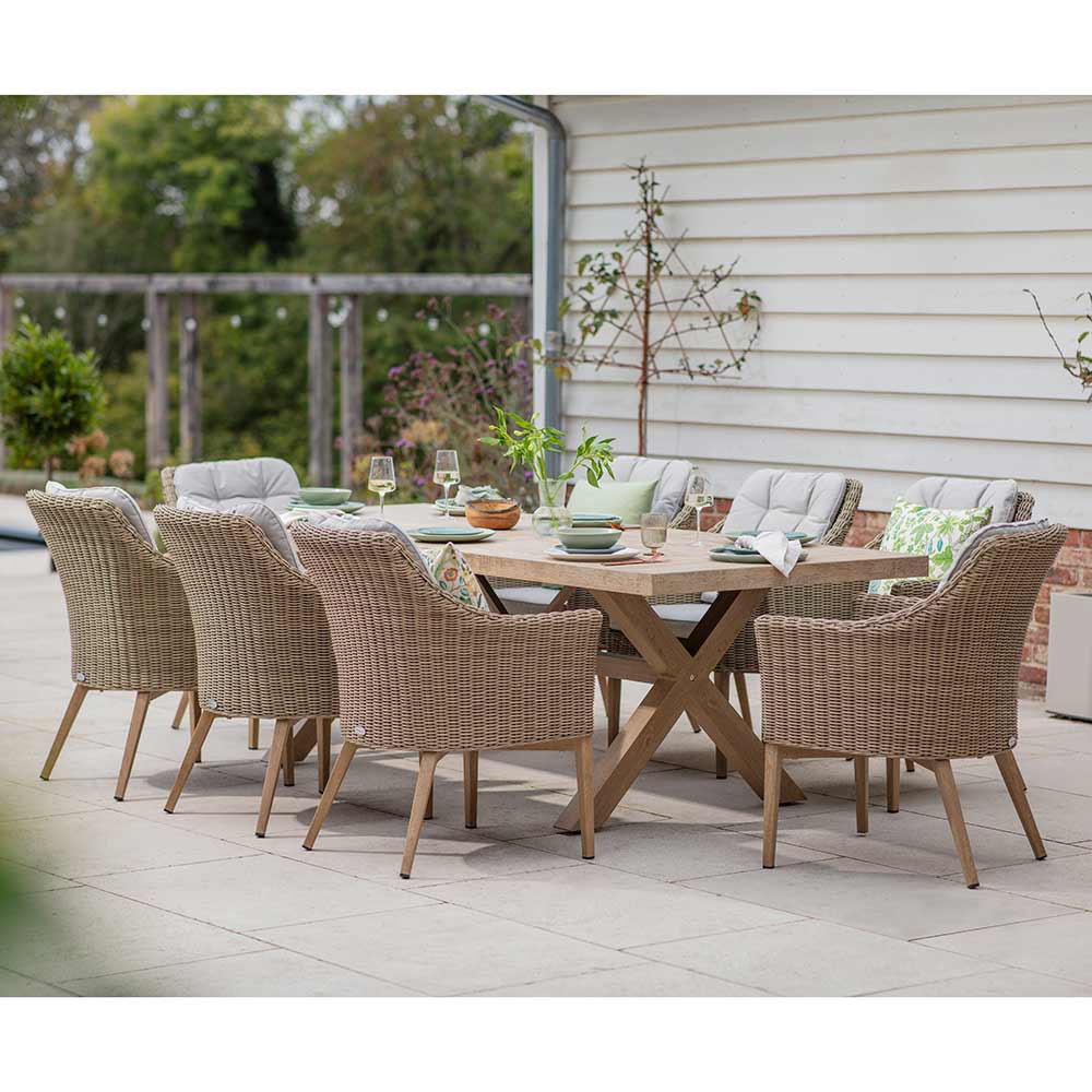 Bramblecrest Fairford Rectangular Dining Set with 8 Deluxe Vogue Armchairs