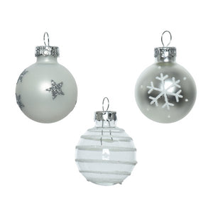 Decoris Shatterproof Baubles in White & Silver (Pack of 9) image 1