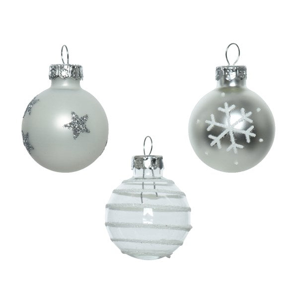Decoris Shatterproof Baubles in White & Silver (Pack of 9) image 1