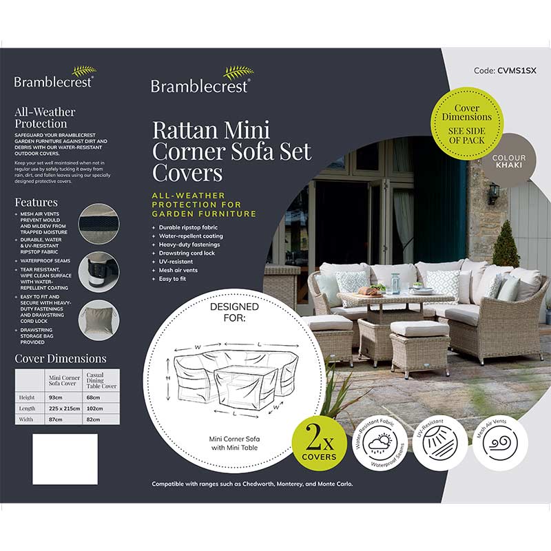 Bramblecrest Covers for Rattan Mini Corner Sofa Set with Dual Height Table &amp; 2 Stools image 0