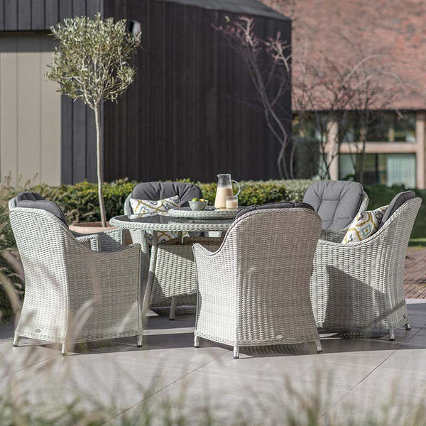 Bramblecrest Monterey Dove Grey 6 Seat Round Dining Set with Lazy Susan, Parasol &amp; Base image 2