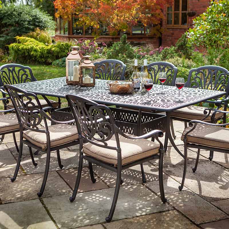 Hartman Amalfi 8 Seat Garden Dining Set in Bronze with Rectangular Table, 3m Parasol &amp; 15kg Base image 0