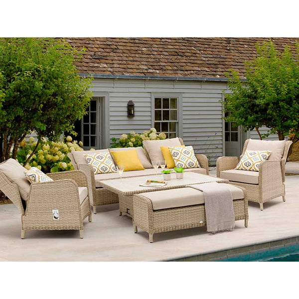 Bramblecrest Somerford Rattan Reclining 3-Seater Sofa &amp; Armchairs Set with Bench &amp; Rectangular Dual Height Table image 0