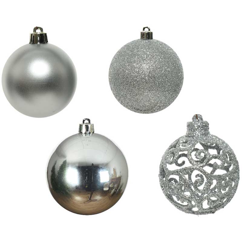 Decoris Shatterproof Bauble Mix in Silver (Pack of 16) image 0