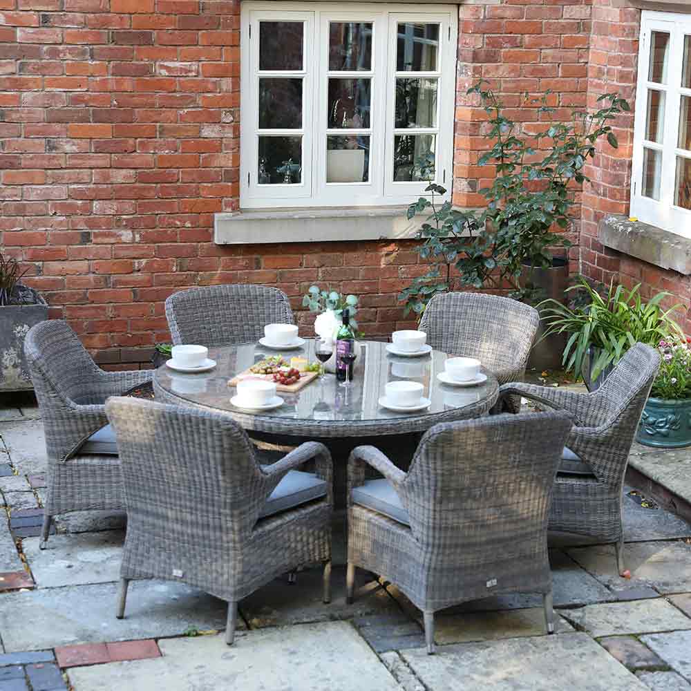 Supremo Verona 6 Seat Dining Set with 140cm Round Table, 3m Parasol & Base image 0