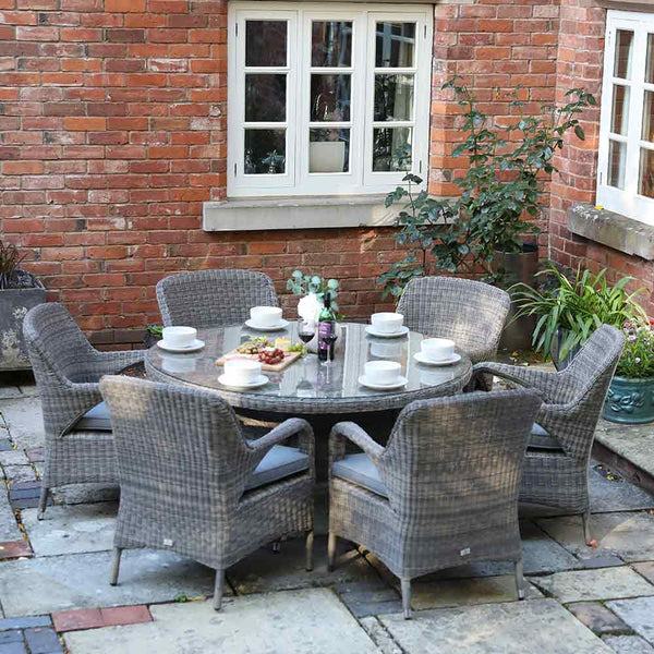 Supremo Verona 6 Seat Dining Set with 140cm Round Table, 3m Parasol & Base image 1