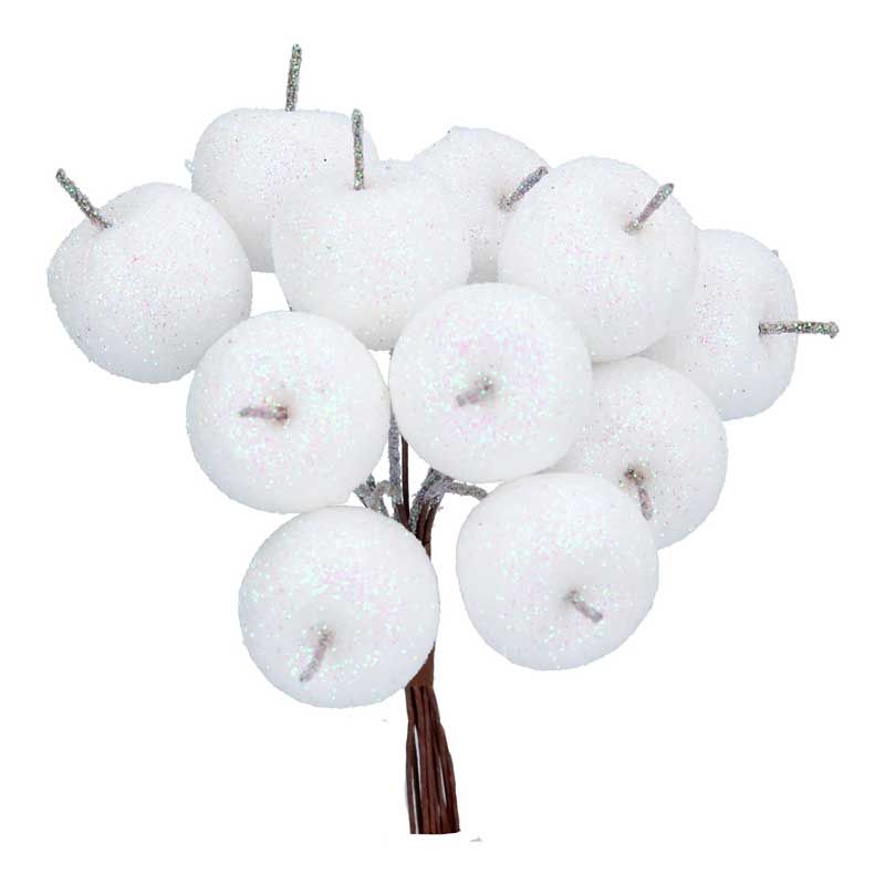 Gisela Graham White Glitter Apple Picks image 0