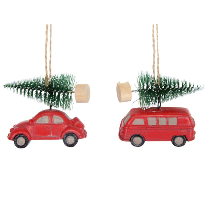 Gisela Graham Resin Red Car with Fir Tree (Assorted Designs) image 0