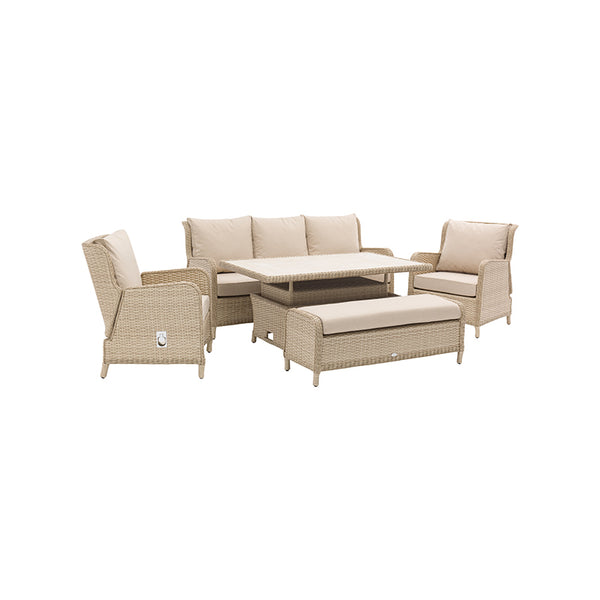 Bramblecrest Somerford Rattan Reclining 3-Seater Sofa &amp; Armchairs Set with Bench &amp; Rectangular Dual Height Table image 7