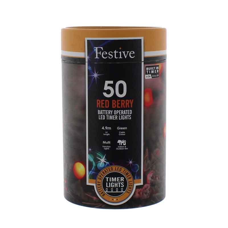 Festive 50 Red Berry LED String Lights with Timer image 0