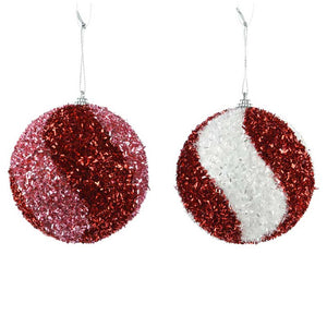 Decoris Foam Bauble with Tinsel Candy Stripes (Assorted Designs) image 0