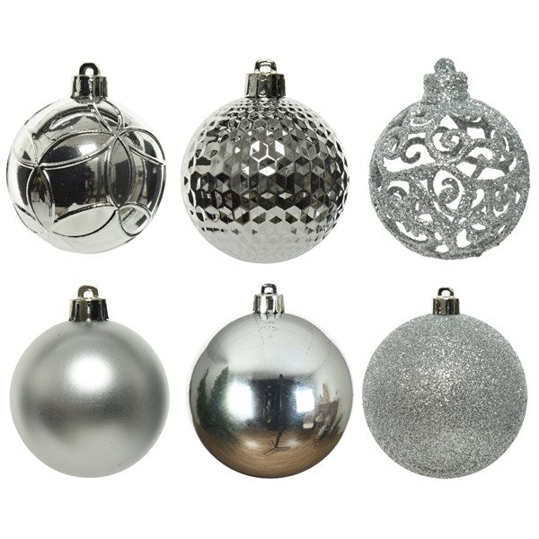Decoris Shatterproof Baubles in Silver (Pack of 37) image 0