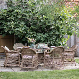 Bramblecrest RHS Rosemoor 6 Seat Elliptical Rattan Garden Dining Set with 3m Parasol &amp; Base image 1