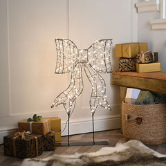 Festive Lit Black Shimmer Bow on Base