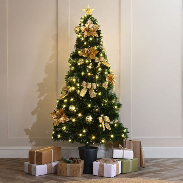 Festive Gold Poinsettia Fibre Optic Christmas Tree 