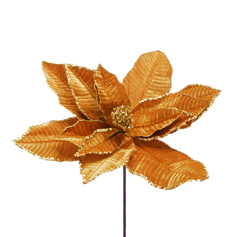 Festive Gold Glitter Poinsettia Stem (90cm)