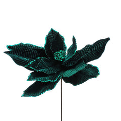 Festive Green Glitter Poinsettia Stem (90cm)