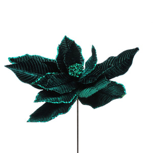 Festive Green Glitter Poinsettia Stem (90cm)