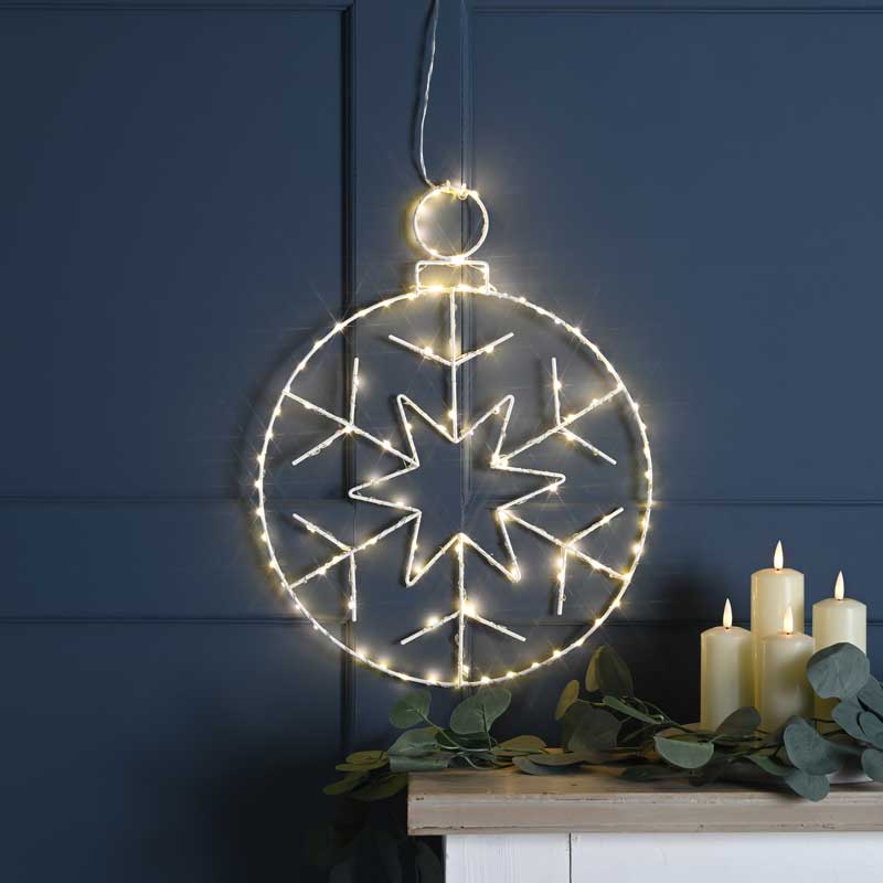 Festive Lit Hanging Snowflake Bauble Decoration