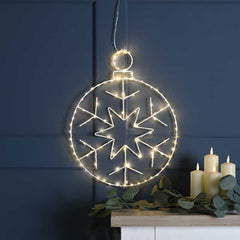 Festive Lit Hanging Snowflake Bauble Decoration