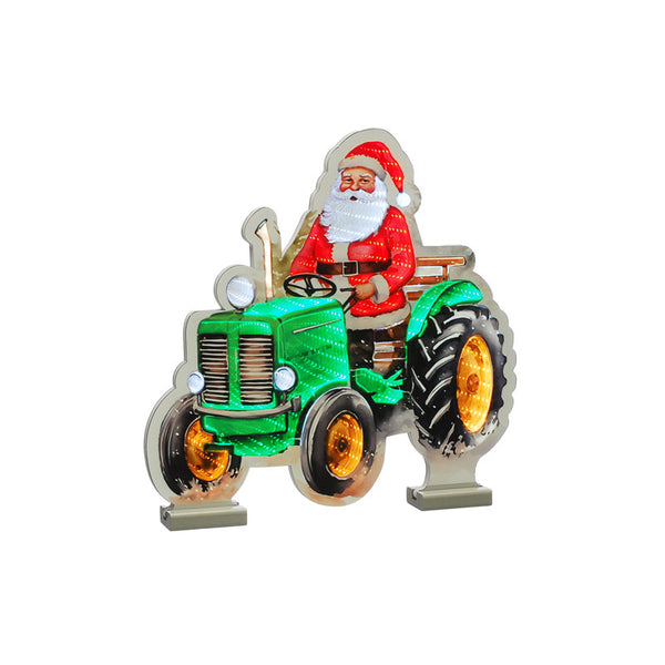 Festive Illustrated Santa On Tractor Infinity Light