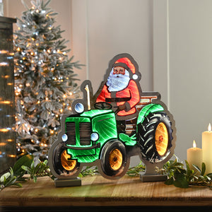 Festive Illustrated Santa On Tractor Infinity Light