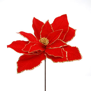 Festive Red & Gold Glitter Poinsettia Stem (90cm)