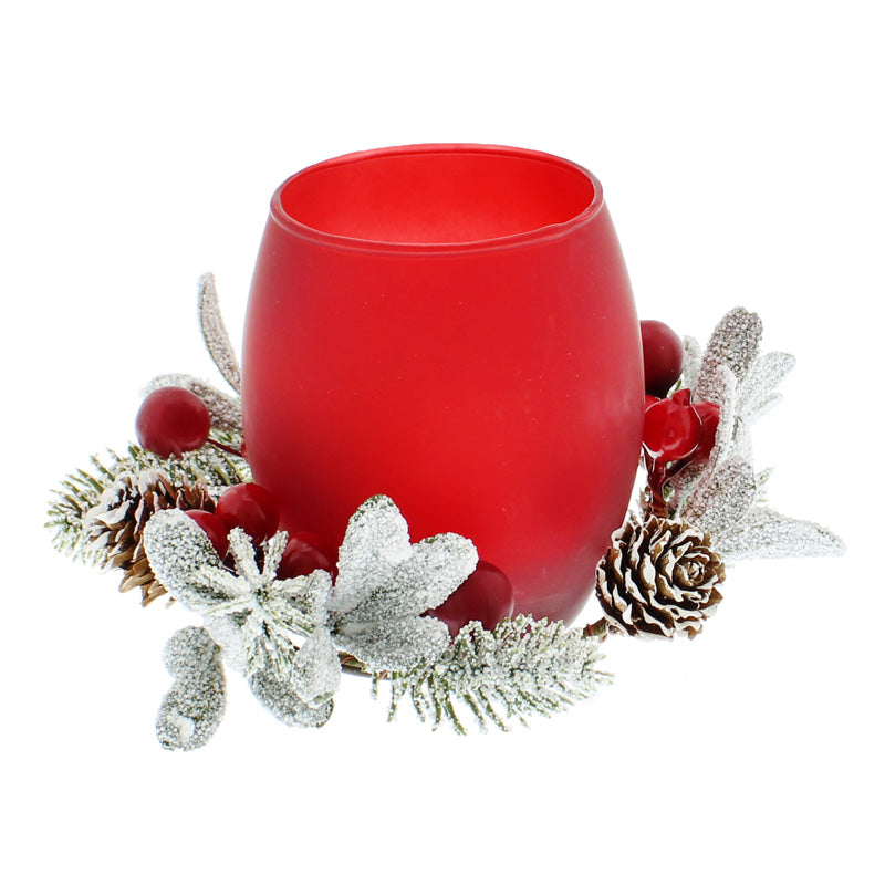 Festive Red Berry Candle Holder with LED Tealight