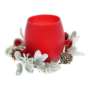 Festive Red Berry Candle Holder with LED Tealight