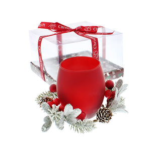 Festive Red Berry Candle Holder with LED Tealight