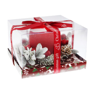 Festive Red Berry Candle Holder with LED Tealight