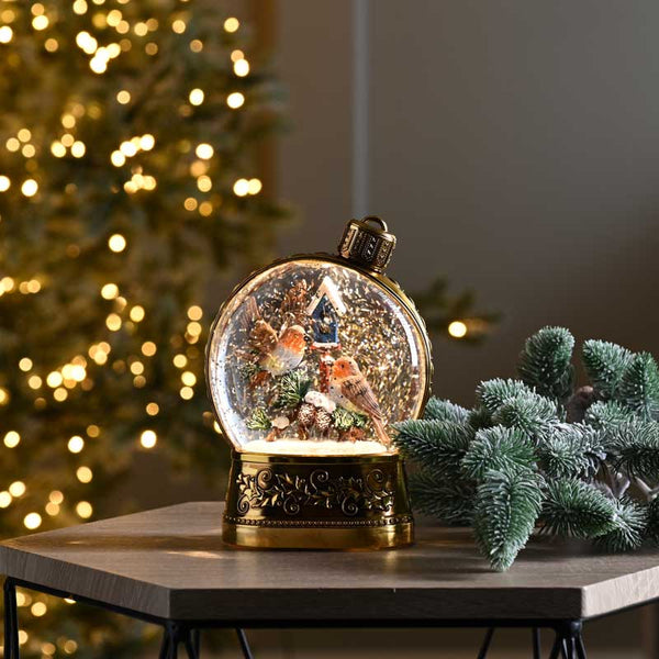Festive Robin Water Spinner Globe