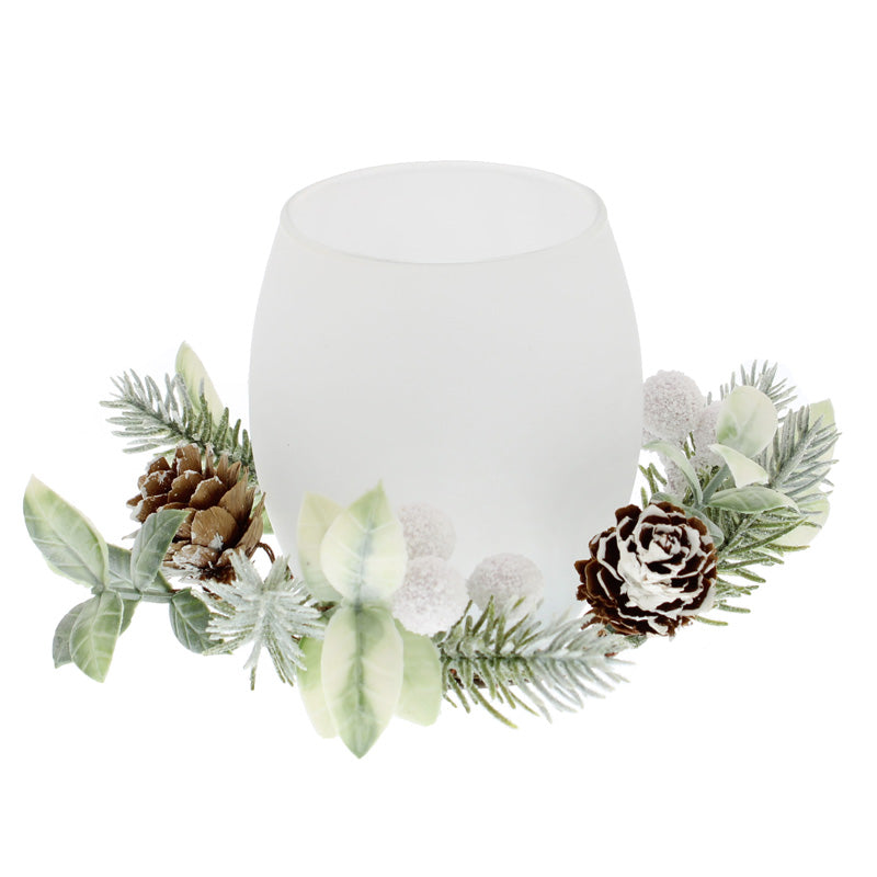 Festive White Berry Candle Holder with LED Tealight