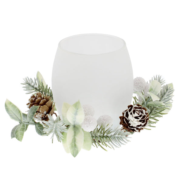 Festive White Berry Candle Holder with LED Tealight