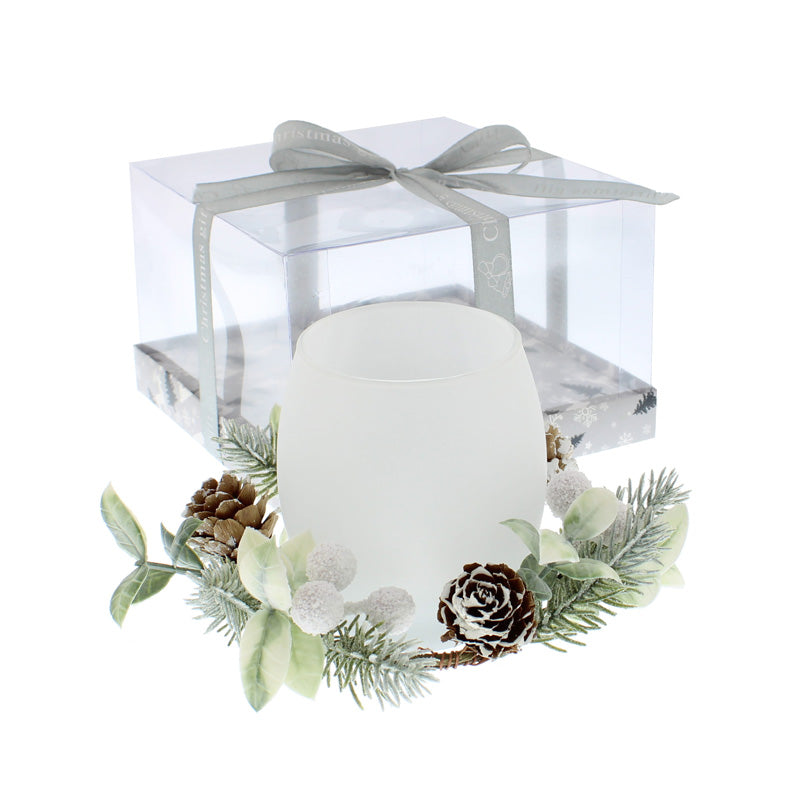 Festive White Berry Candle Holder with LED Tealight
