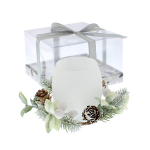 Festive White Berry Candle Holder with LED Tealight