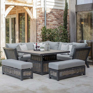 Bramblecrest Tuscan Corner Sofa Set with Square Adjustable Table & 2 Dining Benches image 0