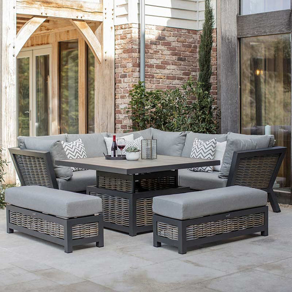 Bramblecrest Tuscan Corner Sofa Set with Square Adjustable Table & 2 Dining Benches image 0