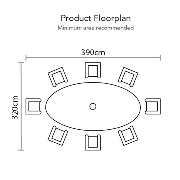 Footprint for Orchard Life Victoria 8 Seat Dining Set with Oval Table, Lazy Susan, 3.5m Parasol & Base