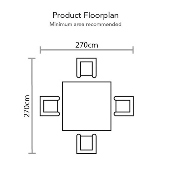 Footprint for Supremo Modena 4 Seat Dining Set with 90cm Square Table, 2.5m Parasol & Base
