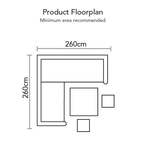 Footprint for Supremo Modena Mini Modular Sofa Set with 90cm Square Height Adjustable Table & 2 Stools