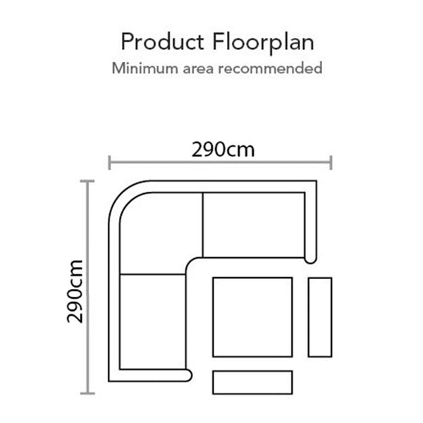 Footprint for Orchard Life Victoria Curved Corner Modular Set with 120cm Adjustable Table