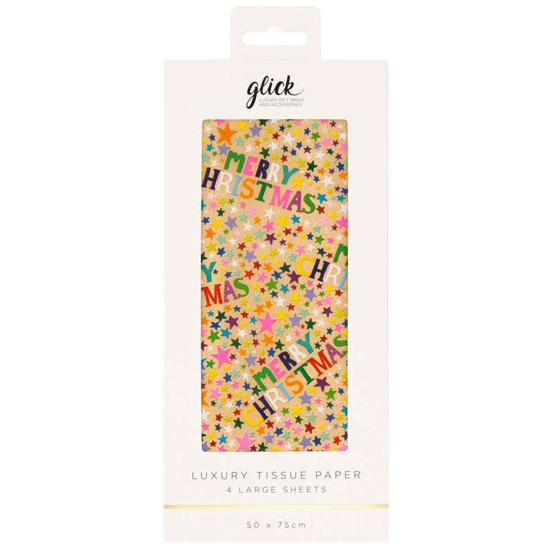 Glick Merry Christmas Stars Kraft Luxury Tissue Paper (Pack of 4)
